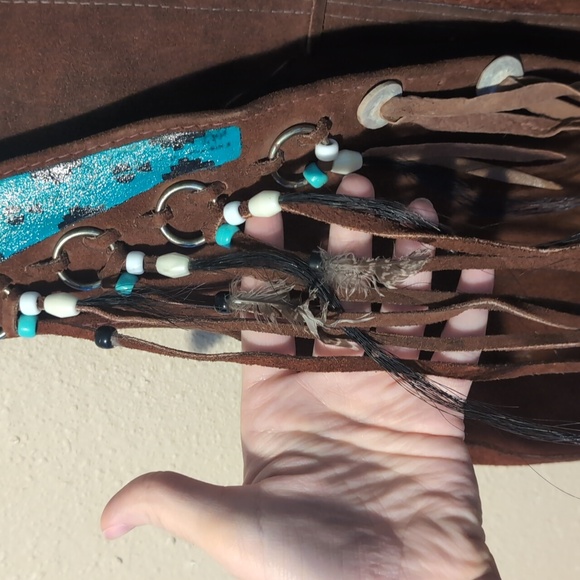 Brown Suede Fringe Vest with Hand Painted Eagle and Feathers - Picture 5 of 8